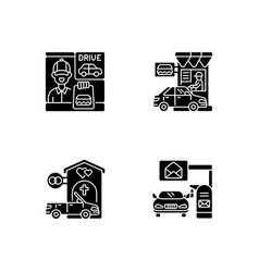 Car In Drive Threw Lane Black Glyph Icons Set