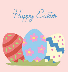 Easter Greeting Card With Colourful Eggs Grass