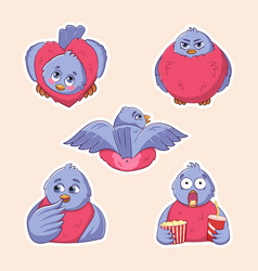 Set Of Cute Funny Various Stickers Of Bird