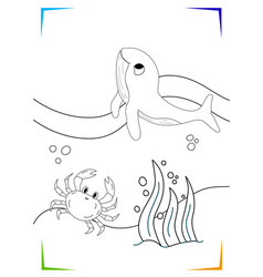 Black And White Crab Whale Seaweed Coloring Page