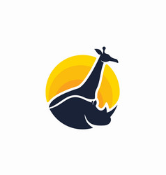 Giraffe And Rhino Silhouette In The Sunset Logo