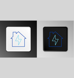 Line House And Lightning Icon Isolated On Grey