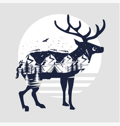 Reindeer Animal Double Exposure