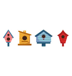 Set Of Wooden Bird Houses Colorful Feeders Sweet