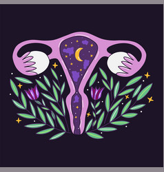 Female Uterus With Universe Inside Month