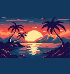 Tropical Neon Pixel Bay With Palm Trees Background