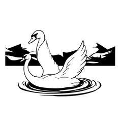 White Swan On The Lake In Cartoon Style