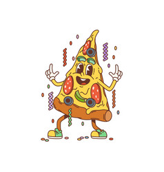 Retro Cartoon Pizza Character Celebrate Party