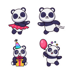 Set Of Cute Hand-drawn Pandas Dancing Running