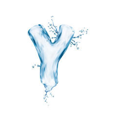 Realistic Water Font Letter Y Type Liquid Aqua