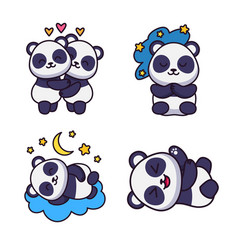 Set Of Cute Hand-drawn Pandas Hugging Sleeping