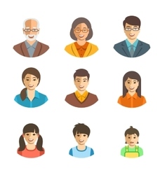 Asian Family Happy Faces Flat Avatars Set