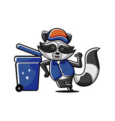 Cartoon Racoon Mascot Cleaning Service Trash Can