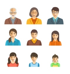 Asian Family Happy Faces Flat Avatars Set