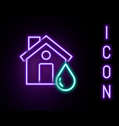 Glowing Neon Line House Flood Icon Isolated