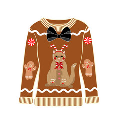 Ugly Christmas Party Sweater With Funny Cat Print