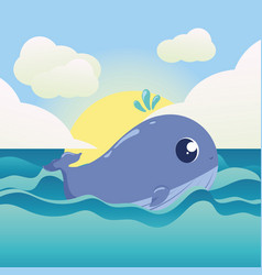 Cute Whale Character Above The Ocean Sealife