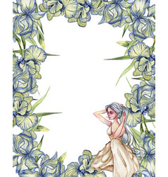 Watercolor Square Spring Flowers Frame In Cartoon