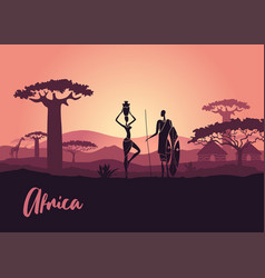 African Men And Women Against Sunset