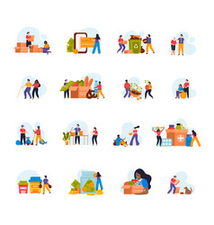 Donation And Volunteer Work Flat Icon Set