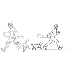 One Line Drawing Of Man Running With Dog