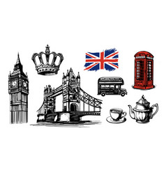 Big Ben Tower Bridge Telephone Booth Hand Drawn