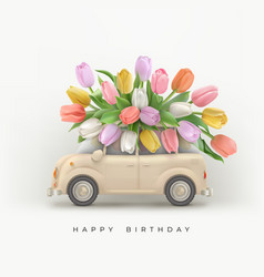 Happy Birthday Background With Flowers And Car