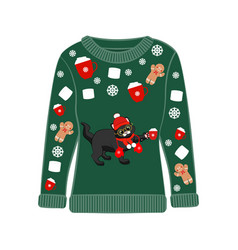 Ugly Christmas Party Sweater With Funny Cat Print