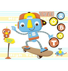 Funny Robot Playing Skateboard With It Friends