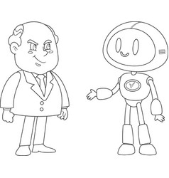 Outlined Smiling Business Boss Man And Ai Robot