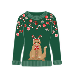 Ugly Christmas Party Sweater With Funny Cat Print