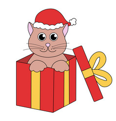 Cartoon Christmas And New Year Cat In Gift Box