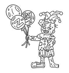 Zombie Clown With Balloons Isolated Coloring Page