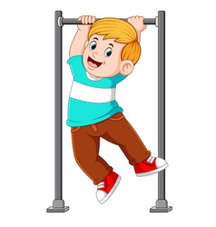 Boy Is Hanging And Holding On Monkey Bar