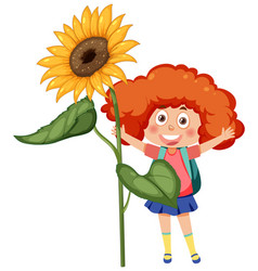 Cheerful Girl Holding A Large Sunflower