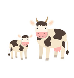 Cute Cartoon Cow Family In Flat Style