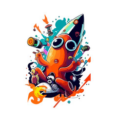 Amazing Squid Art Work Kids Print T Shirt Funny