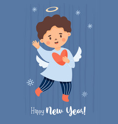 Little Angel Boy With Heart New Year Postcard