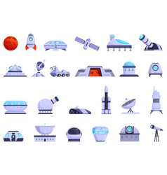 Mars Observatory Icons Set Cartoon Planet