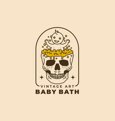 Vintage Art Of A Baby Bath On The Skull Pond