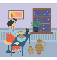 Woman Making Pots At Home Evening Hob