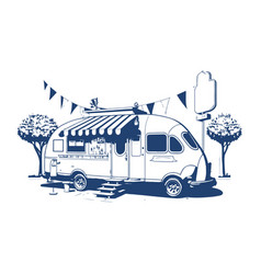 Street Food Truck Bus Monochrome Drawing