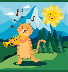 Tiger Playing Trumpet Landscape