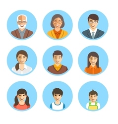 Asian Family Happy Faces Flat Avatars Set