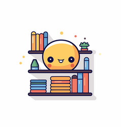 Cute Bookshelf With Happy Cartoon Character