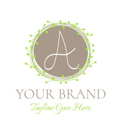 A Letter Brown And Green Round Floral Logo