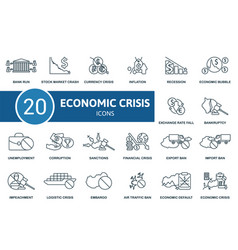 Economic Crisis Set Creative Icons Bank Run Stock