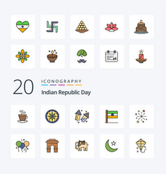 20 Indian Republic Day Line Filled Color Icon