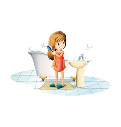 A young girl combing her long hair Royalty Free Vector Image