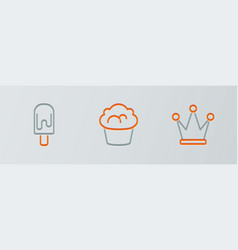 Set Line Crown Ice Cream And Muffin Icon